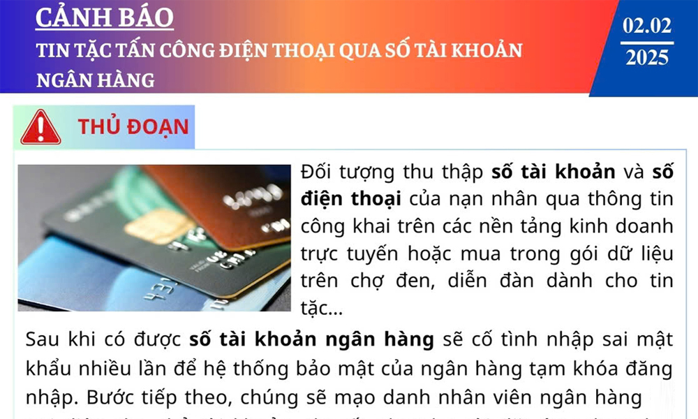  Cảnh báo tin tặc tấn công điện thoại qua số tài khoản ngân hàng